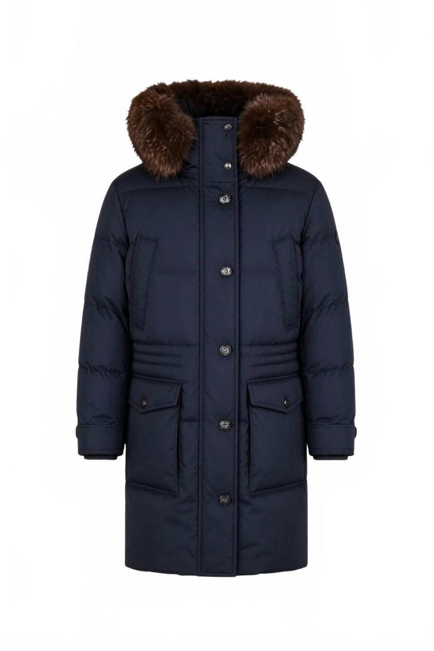 NEW MOORER men's fur trim hooded long parka jacket in blu